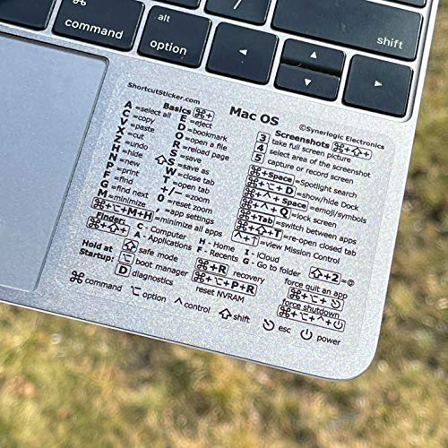 SYNERLOGIC Mac OS (Big Sur/Catalina/Mojave) Keyboard Shortcuts, Clear Vinyl Sticker, Long-Lasting No-Residue Adhesive, Size 3”x 2.5”, Compatible with Any MacBook Air Pro with Intel CPU - Thumbnail 3