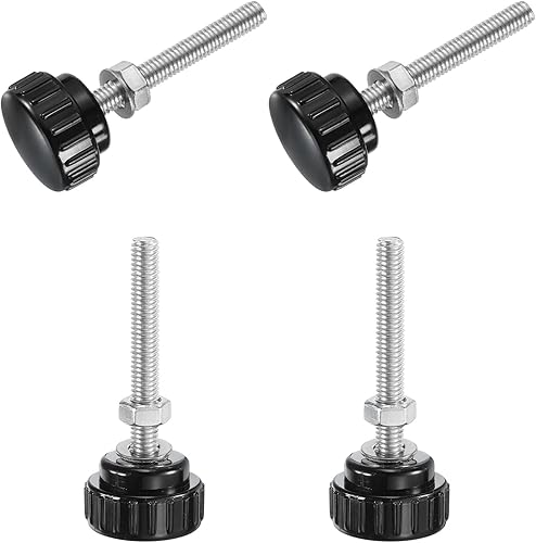 Miniatura 342 de uxcell Juego de 4 perillas moleteadas, tornillos de pulgar con tuercas y arandelas, rosca macho métrica M6 x 1.378 in, cabeza de plástico de 0.984