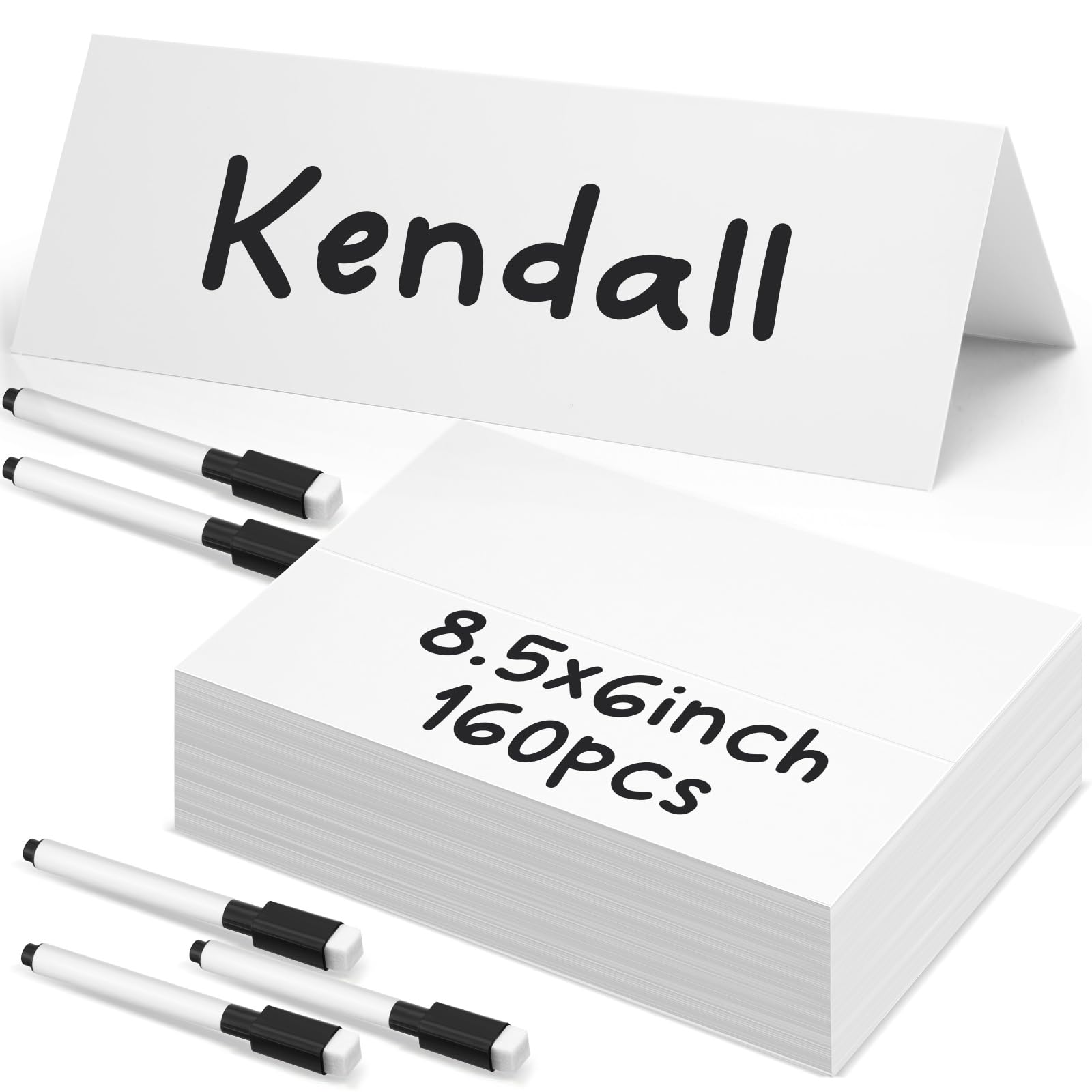 Seajan White 165 Pcs Dry Erase Tent Cards with 5 Black Markers Reusable Name Cards Classroom Table Name Sign School Tents Dry Erase Table Sign for Classroom Workplace Wedding (8.5" X 6")