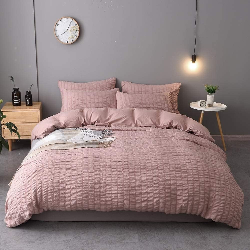 Seersucker Duvet Cover with Pillow Cases 100 Cotton 200 Thread Count