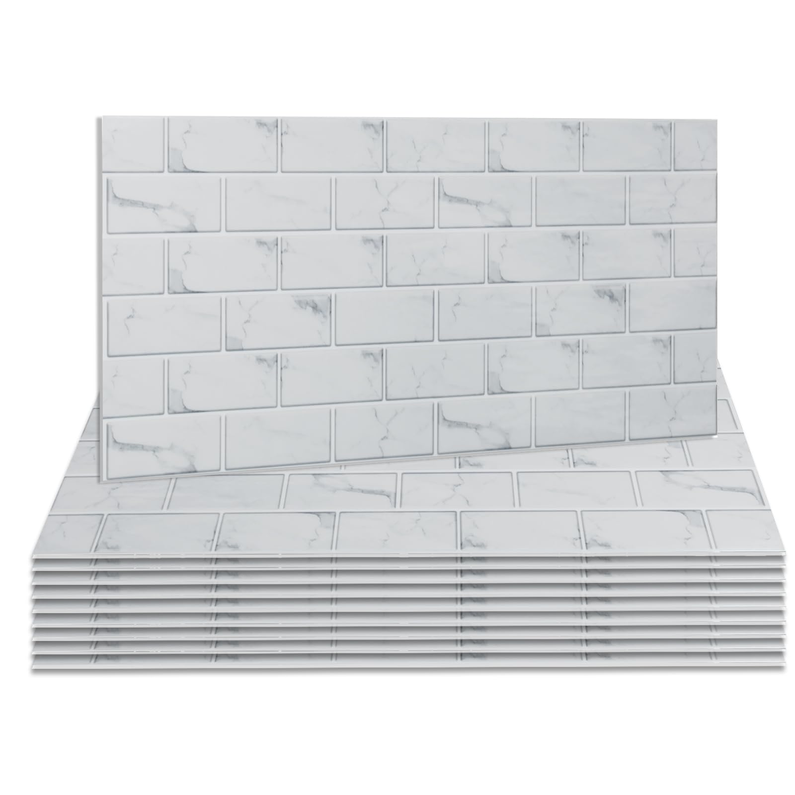 Takezuaa White Tile Stickers 2mm Thicken PET Peel and Stick for Bathroom 60x30cm 20Pcs Brick Self Adhesive Wall Tile Waterproof Tiles Stick on Tile Backsplash for Kitchen — image 1