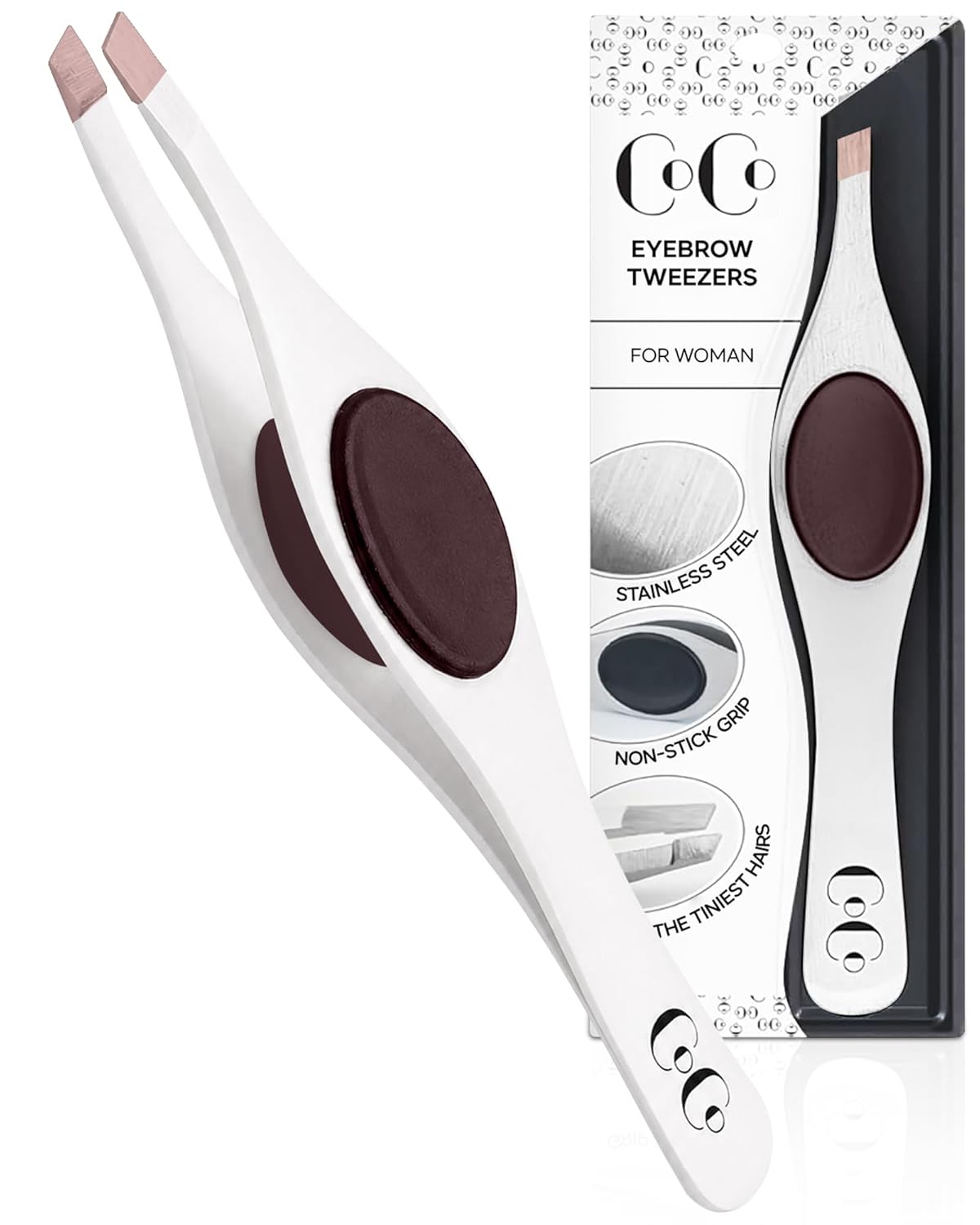 Tweezers for Facial Hair Women - Slanted Eyebrow Tweezers, Stainless Steel with Sharp Precision for Shaping Eyebrows, and Ingrown & Fine Hair Removal - Non-Slip Grip