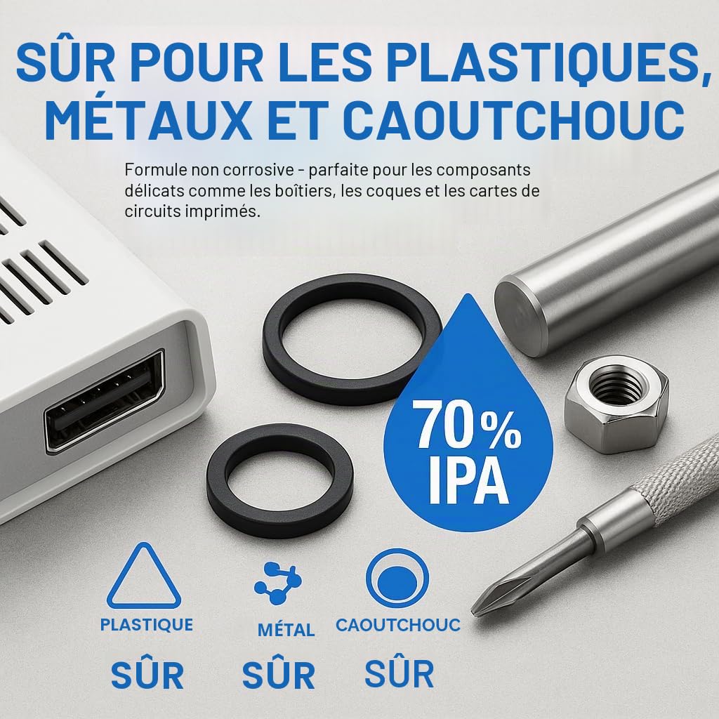 GiDeli Isopropanol 70 % Lot de 3 bidons de 5 litres d'alcool isopropylique à haute teneur en alcool isopropylique IPA pour le nettoyage des composants électroniques, des lentilles et des écrans