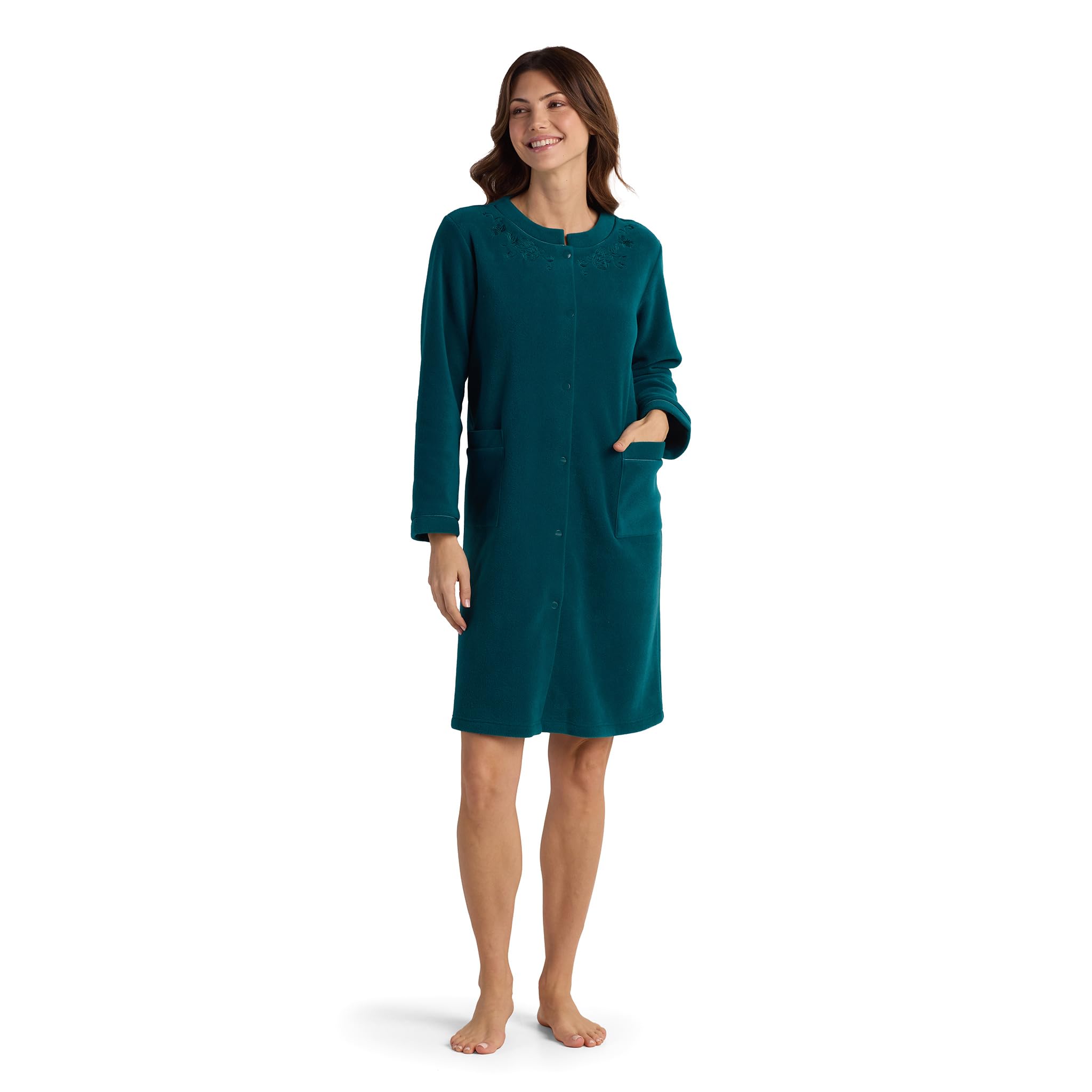 Miss Elaine Short Fleece Robe, Womens Robe with Pockets