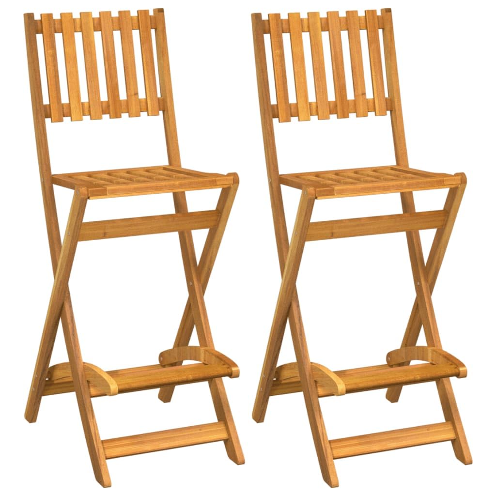 vidaXL Lot de 2 Tabourets de Bar d'Extérieur Pliants, Chaise de Pub, Siège de Bistrot, Meuble de Terrasse Balcon Patio, Bois d'Acacia