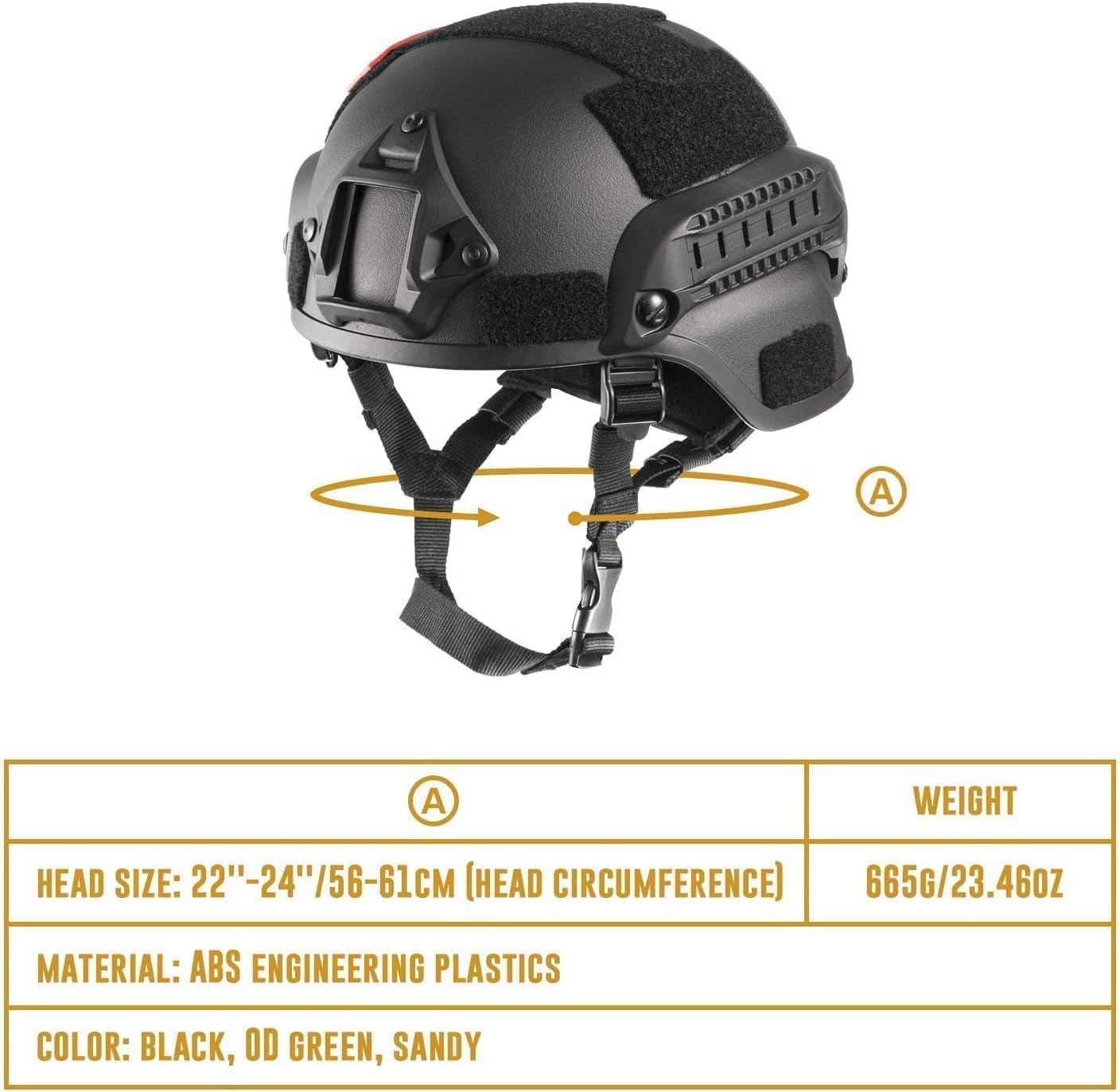 Casco per softair Mich 2000 ACH tattico con protezione dell'udito, supporto NVG anteriore e guida laterale per paintball, sport all'aria aperta, caccia, tiro