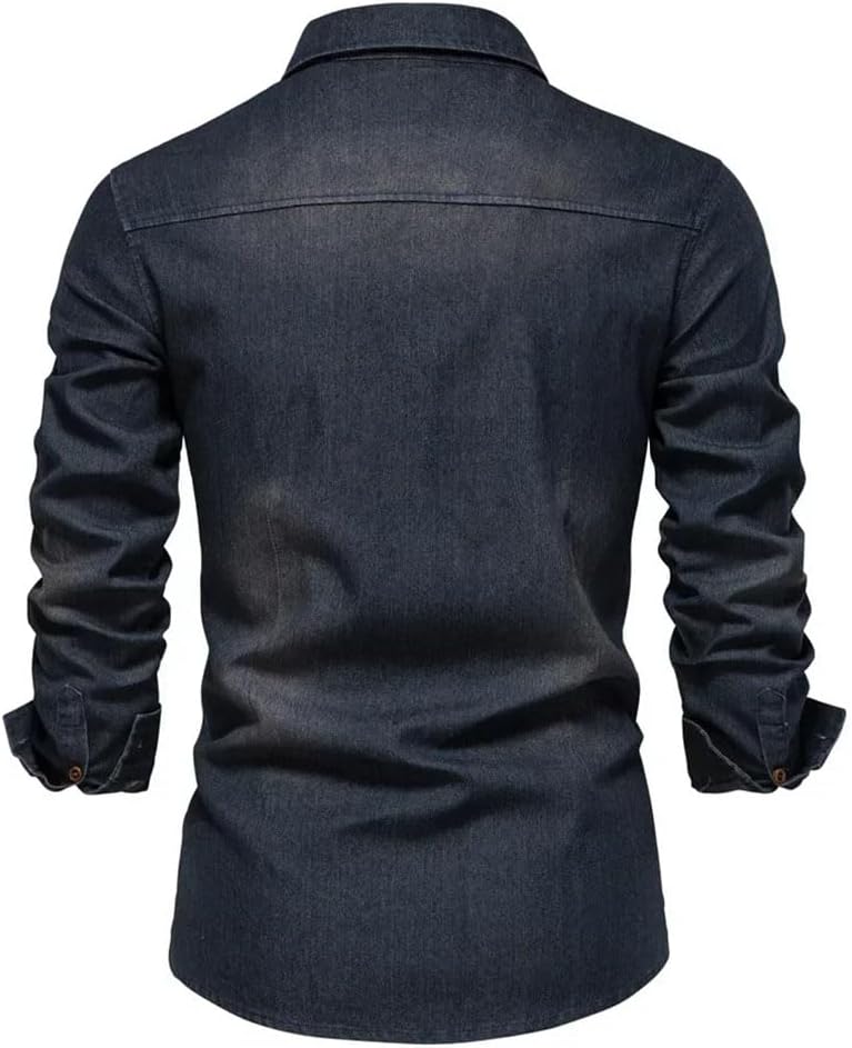 Elastic Cotton Denim Shirt Men Long Sleeve Men Casual Slim Fit Top Coat