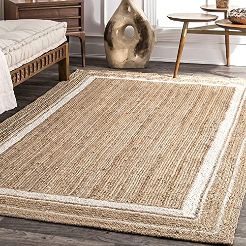 Image of Braided Reversible Carpet for Bedroom Living Room Dining Room (Cream, Jute, 8x9 Feet)