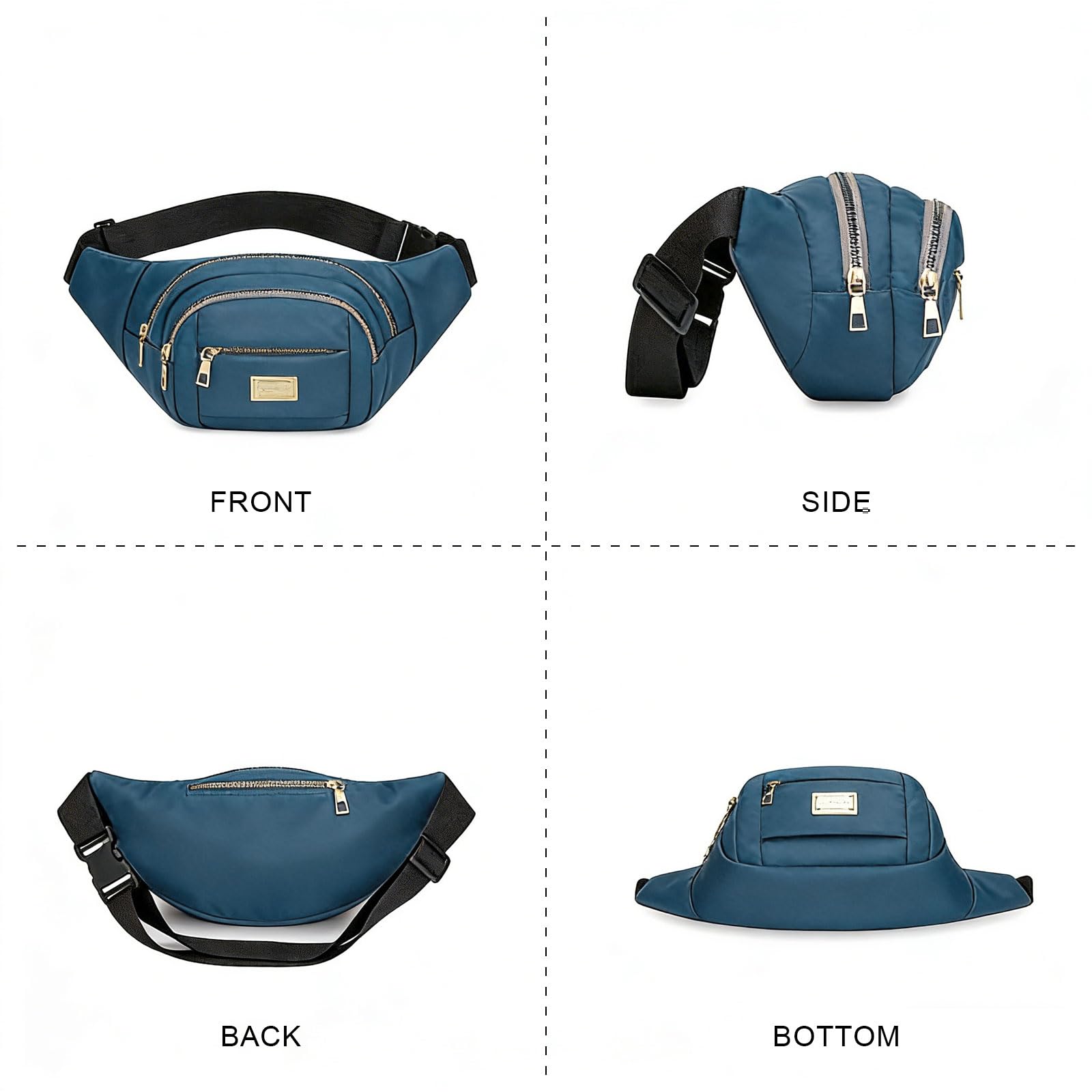 ADUDVLO Bumbags for Ladies Women Men Lightweight Adjustable Bum Bag Fanny Pack with 4 Zipper Pockets,Fashionable Waist Pack for Travel, Running, Hiking, Cycling (Black) — view 34