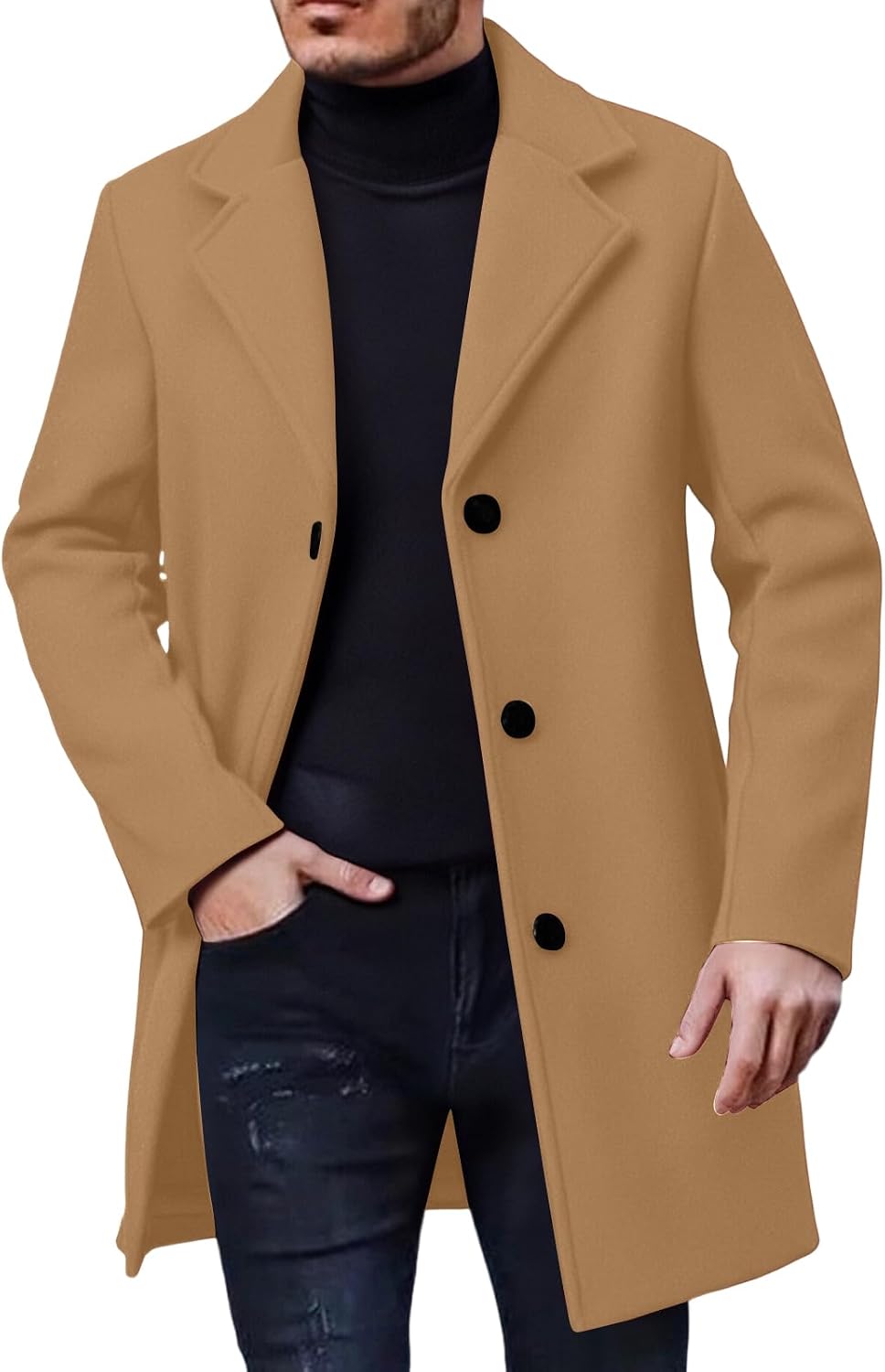 Ymosrh Men's Single Breasted Notched Lapel Trench Coat Business Casual Formal, L-4XL