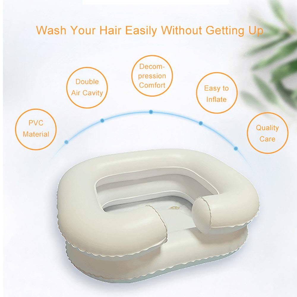 Lavabo Shampoo a Letto per Campeggio Viaggi all'aperto, Lavabo Gonfiabile Aiuto Lavare Capelli per Disabili Anziani Costretti a Letto Pazienti Incinta, Lavandino per Capelli con Pompa e Borsa Doccia