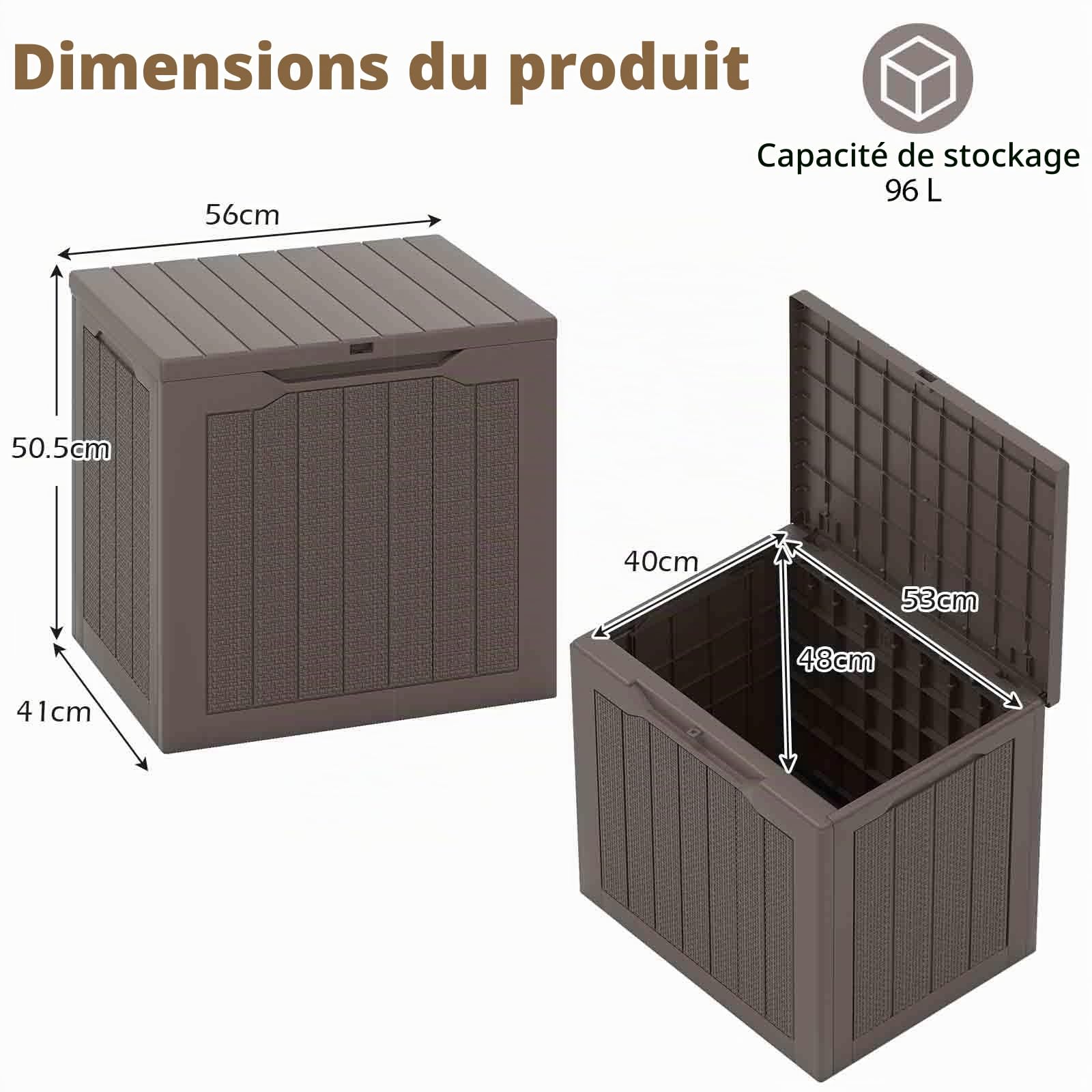 HOMASIS 96L Coffre de Rangement Imperméable, Boîte Extérieur en PP, Banc de Rangement Verrouillable pour Cour, Jardin, Bord de Piscine, Terrasse (brun)