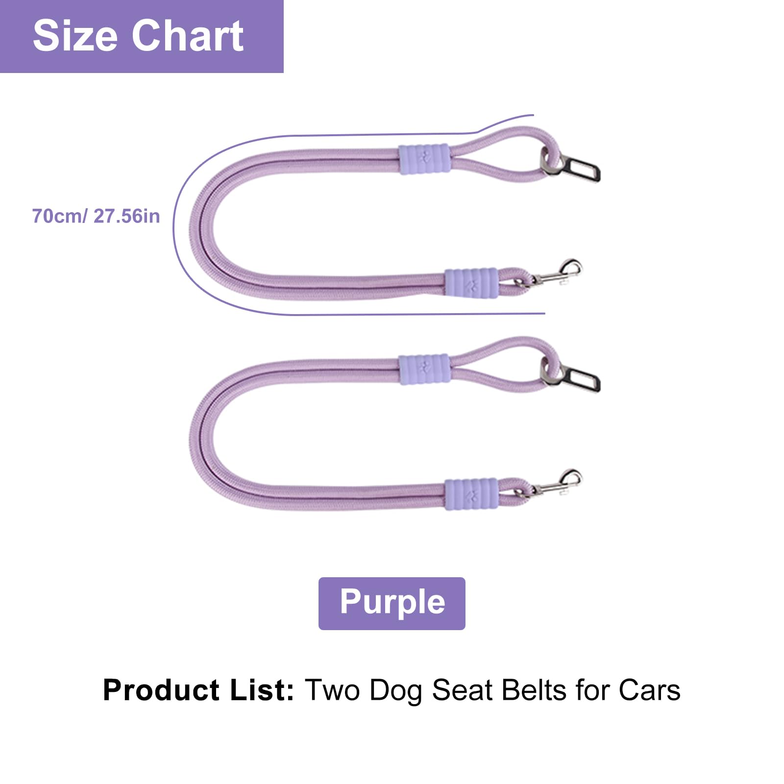 2 Stück Anschnallgurt Hund Auto,Hundeanschnaller fürs Auto,Universelle Sicherheitsschnalle, passend für Autokopfstütze，Kann als Leine verwendet Werden, geeignet für alle Hunde und Katzen (Purple)