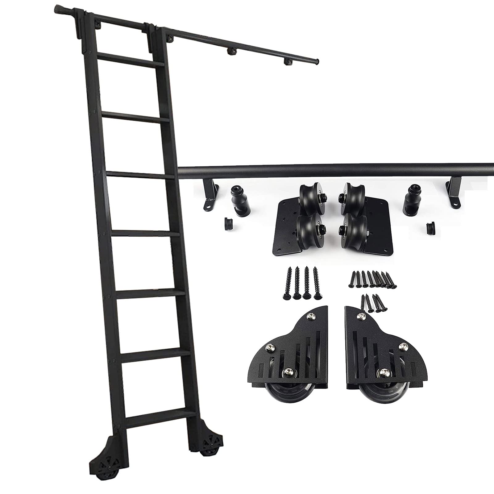 Rail de suspension pour échelle de bibliothèque roulante et kit quincaillerie tube rond mobile