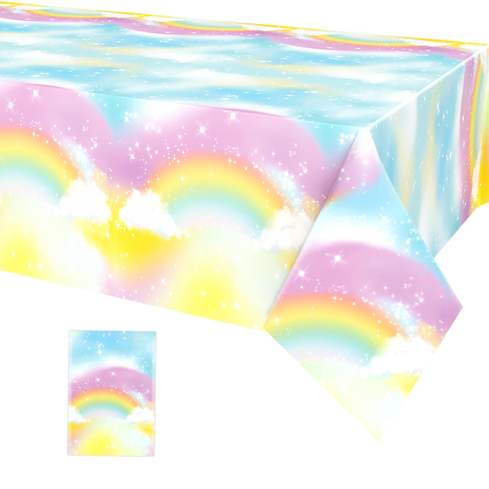 FunHot Rainbow Tablecloth, Colorful Rainbow Table Cover, 54 x 108 Inch Rectangle Rainbow Cloud Print Tablecloth for Kids Girls Birthday Unicorn Rainbow Themed Party Decorations