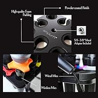 Vista 2 de Multi Microphone Holder For Mic Stand - Square Tray Attachment holds up to 8 mics On Stage Organizer and Display - 8 Anti-roll Rings Included