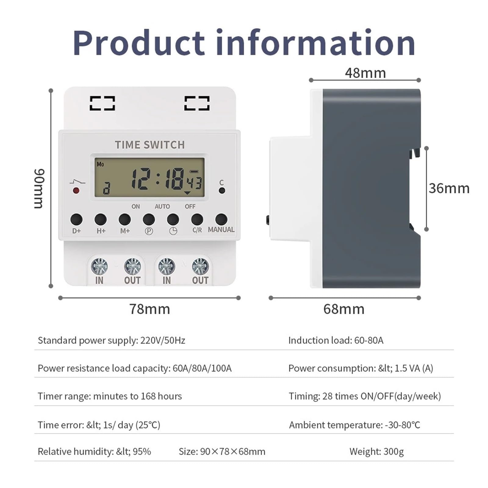 Interruttore Timer elettronico Digitale 60A 220V Regolatore di Tempo di Controllo della temporizzazione programmabile settimanale Il relè su Guida DIN può Essere Impostato for 168 Ore