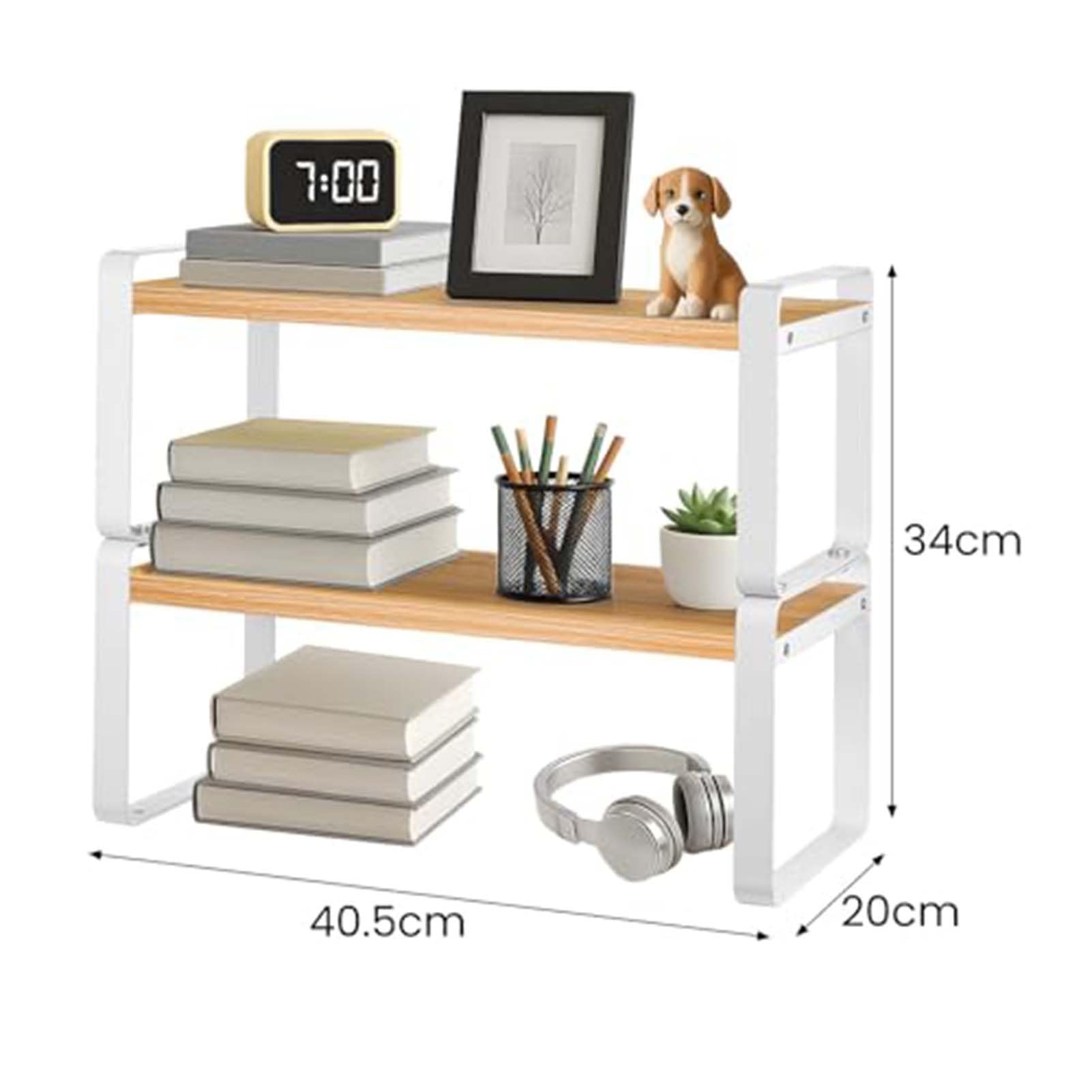 Supporto Da Scrivania In Legno A 3 Livelli, Organizer Da Scrivania Per Ufficio, Libreria Multiuso Da Banco Per Piccoli Spazi, Organizer Da Scrivanias Per Ufficio(White Wood)