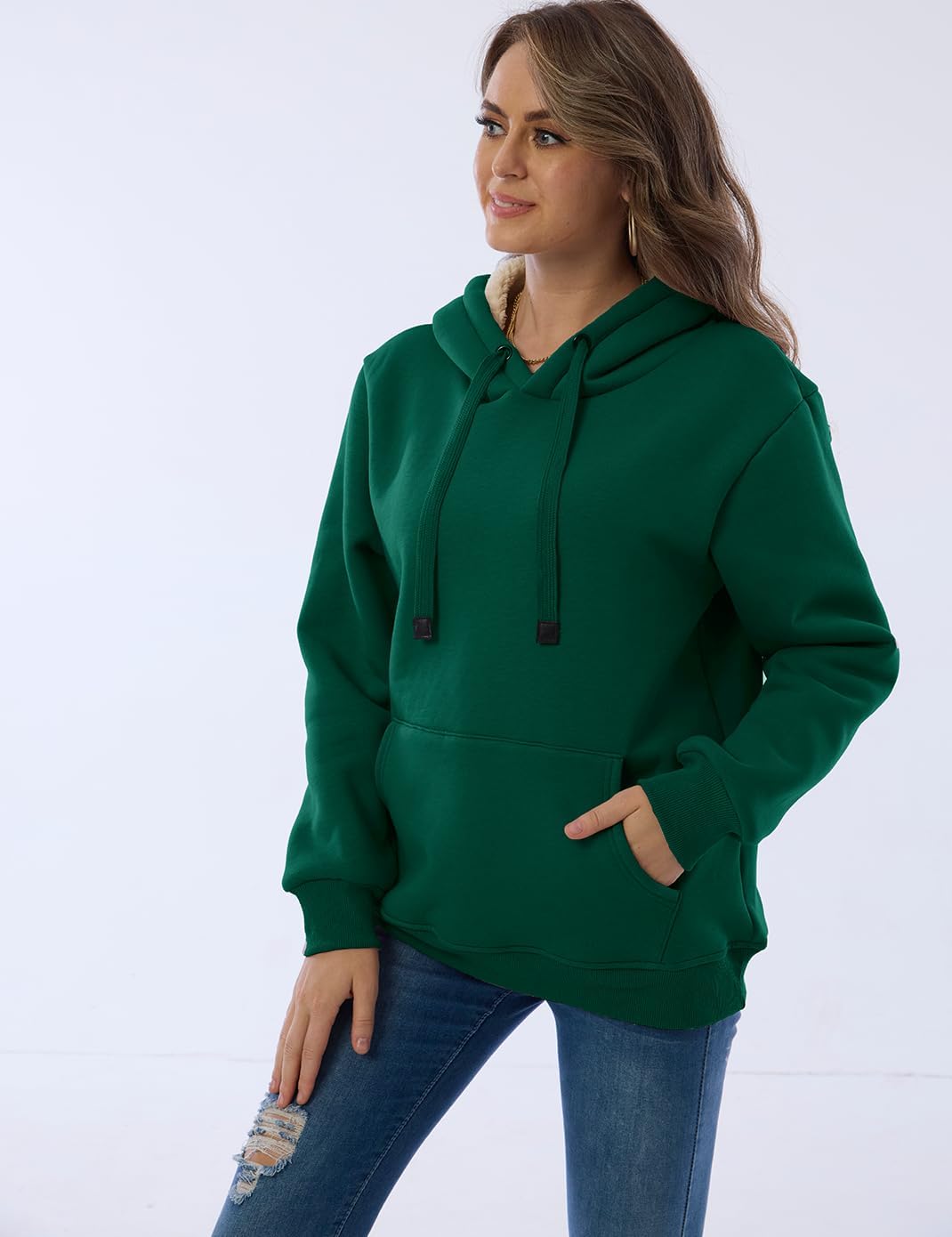 Haellun Womens Casual Winter Warm Fleece Sherpa Lined Pullover Hooded Sweatshirt - Image 7