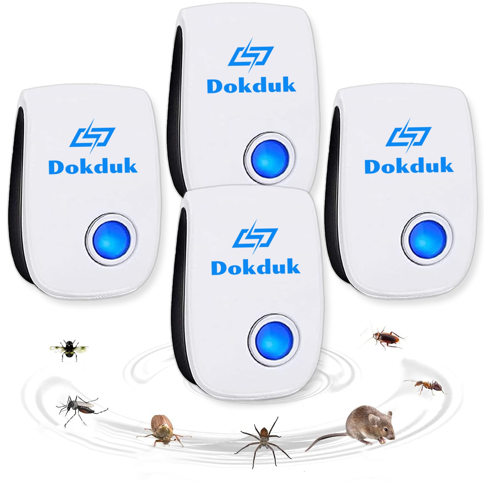 Repelente Ultrasónico de Plagas, 4 Pack Electrónico Repelente Mosquitos Insectos Control para Interiores, Anti Mosquitos, Ratones, Moscas, Arañas, 100% Inofensivo para Mascotas y Humanos