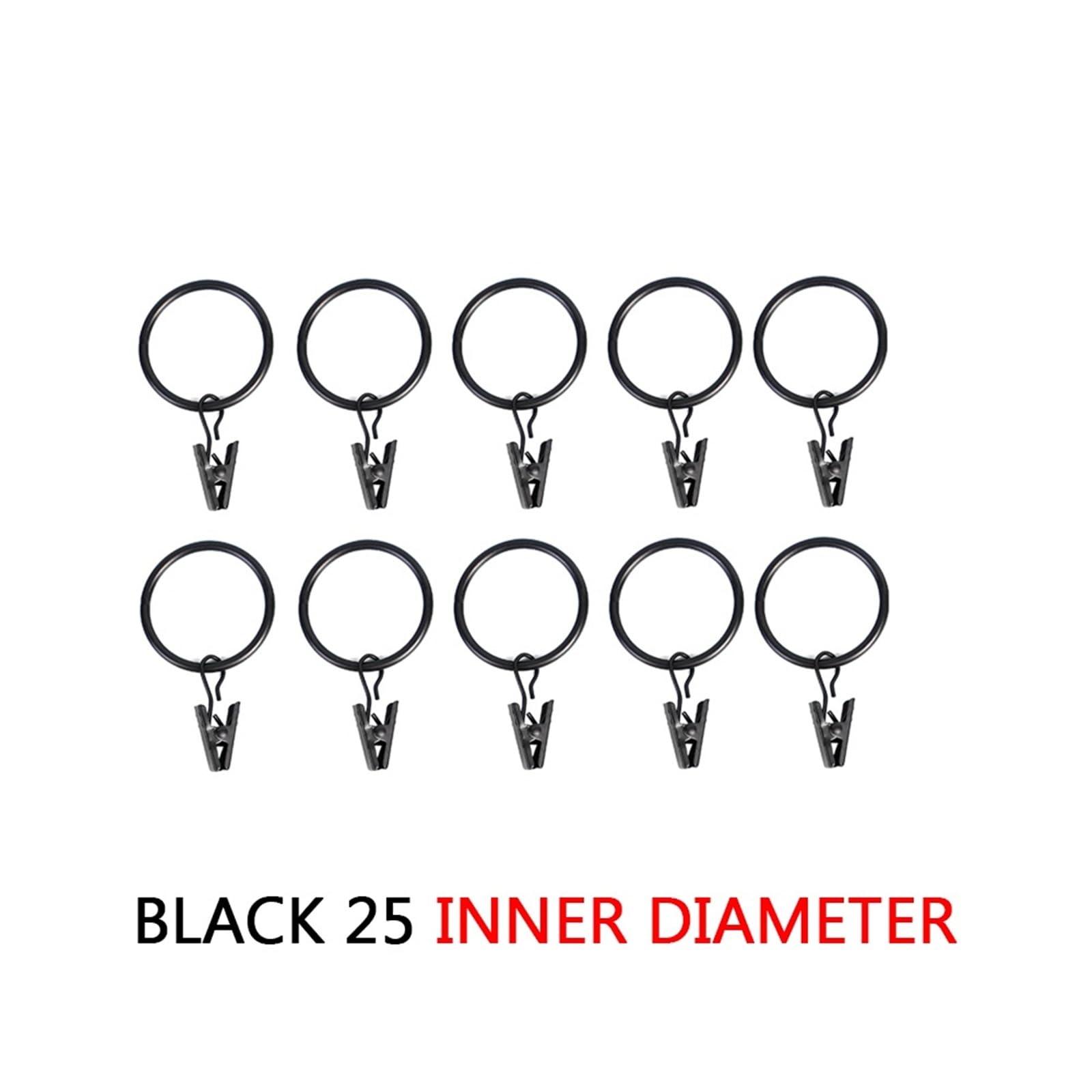 Duschvorhangringe 50/10 Stück Vorhangringe mit Clips aus Eisen, starker Halt for Vorhänge, Haken, Mehrzweck-Lichterketten for Aufhängen(Black-25mm,30PCS)