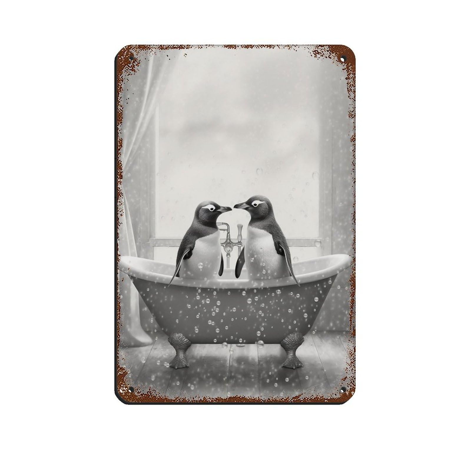 Adorable Penguins in Tub Poster Retro Poster Metal Tin Sign Chic Art Retro Iron Painting Bar People Cave Cafe Family Garage Poster Wall Decoration 8x12inch(20x30cm)