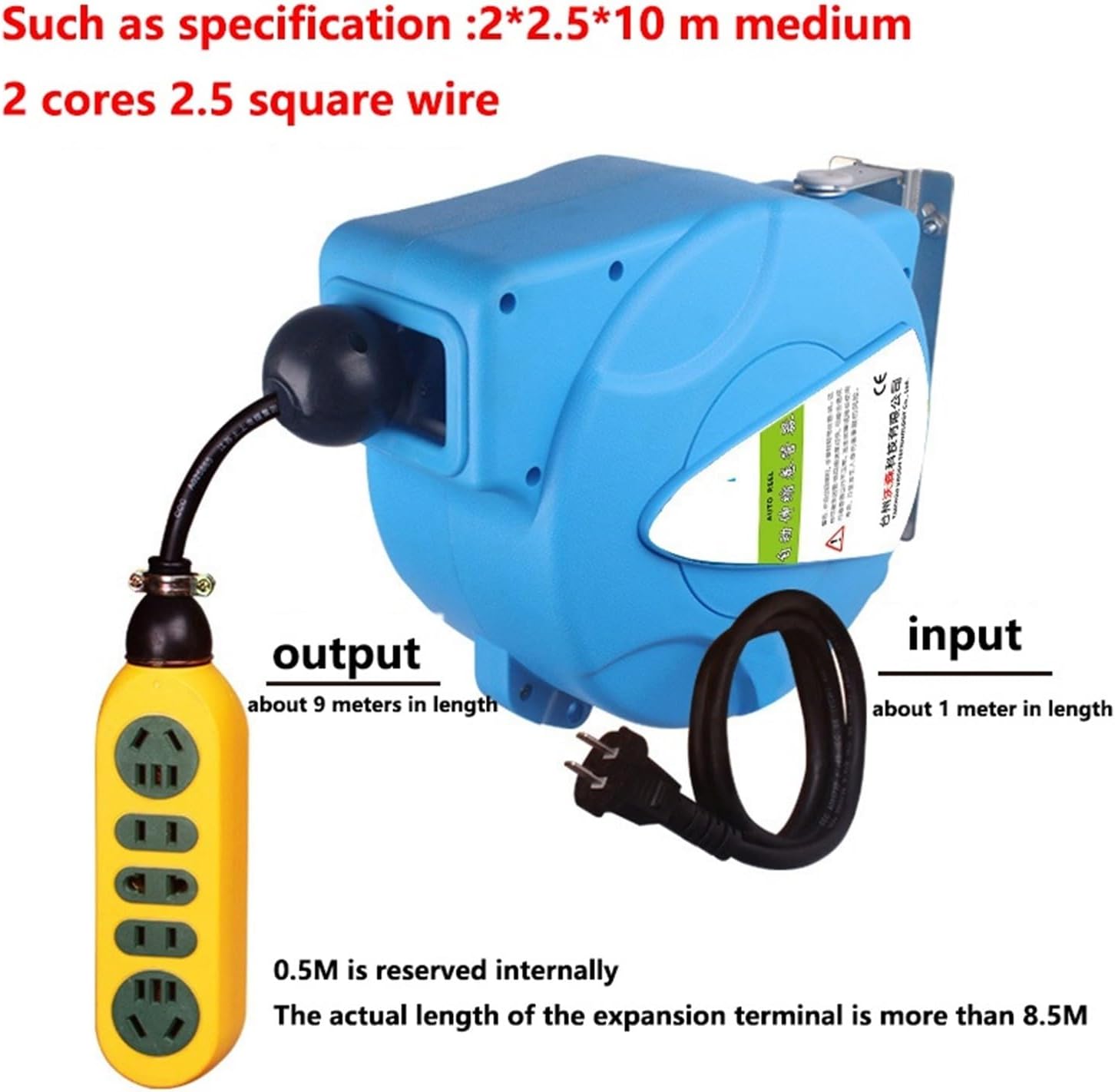 Extension Cord Storage Reel, 10M Automatic Retractable Power Cable Reel Wire Telescopic Cable Drum Electric Cable Reel Power Supply Hose Reel 3000W