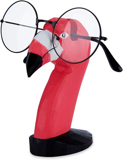Wooden Eyeglass Holder Animal Sunglasses Holder Novelty Spectacle Holder Glasses Stand Giraffe Flamingo Gifts Funny Hand Carved Desk Accessories for Women Men Kids Home Office Decor (Flamingo Style)