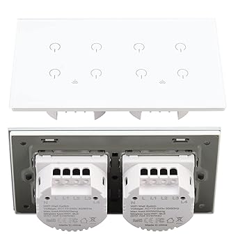 Wifi Switch, AC110-240V Smart Touch Switch Anti Interference Memory Function 8 Gang APP Control Tempered Glass Panel for Lamp