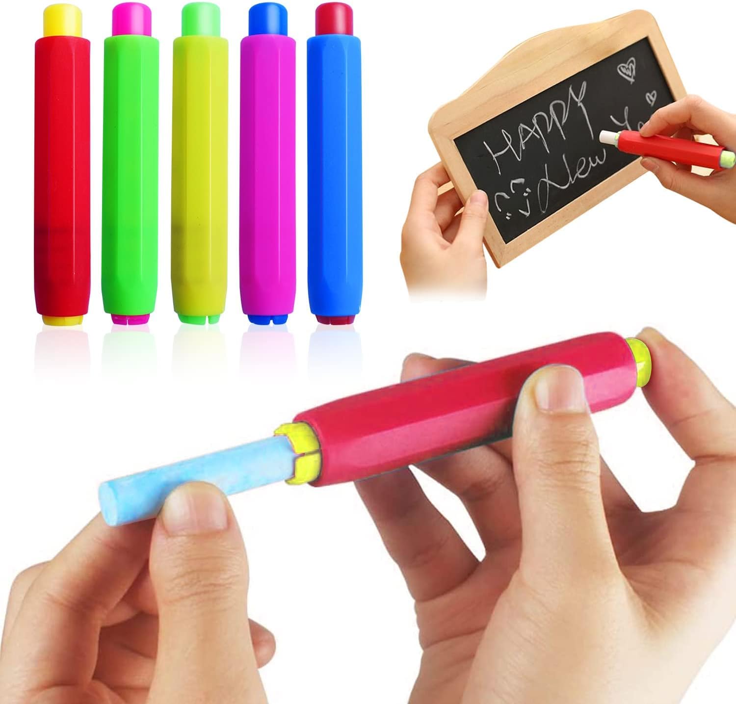 5 Pieces Colorful Plastic Chalk Holders，Blackboard Adjustable Set for Teachers School Office Drawing Board，It protects your hands from direct contact with chalk, 5 Count (Pack of 1)