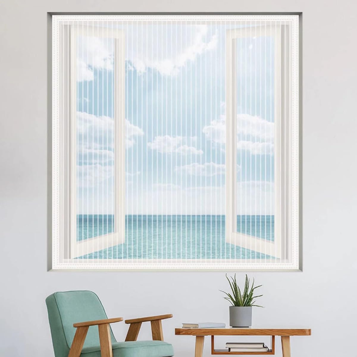 155x180cm Weiß Pollenschutzgitter für Allergiker – transparent, selbstklebend für innen öffnende Fenster