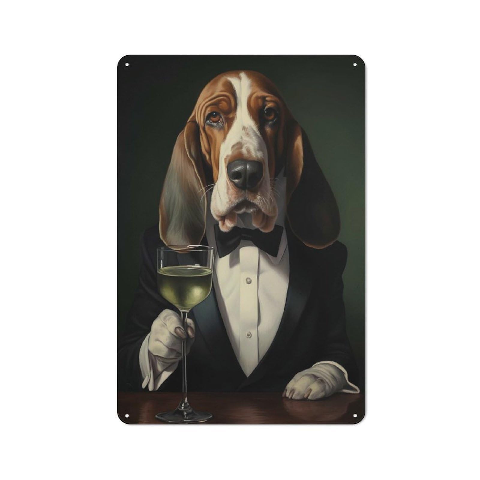Junmoney Basset Hound In Tuxedo Metal Plaque With Design 30X20cm, Retro Kitchen Wall Decor For Bakery, Diner, Cafe Or Family Room