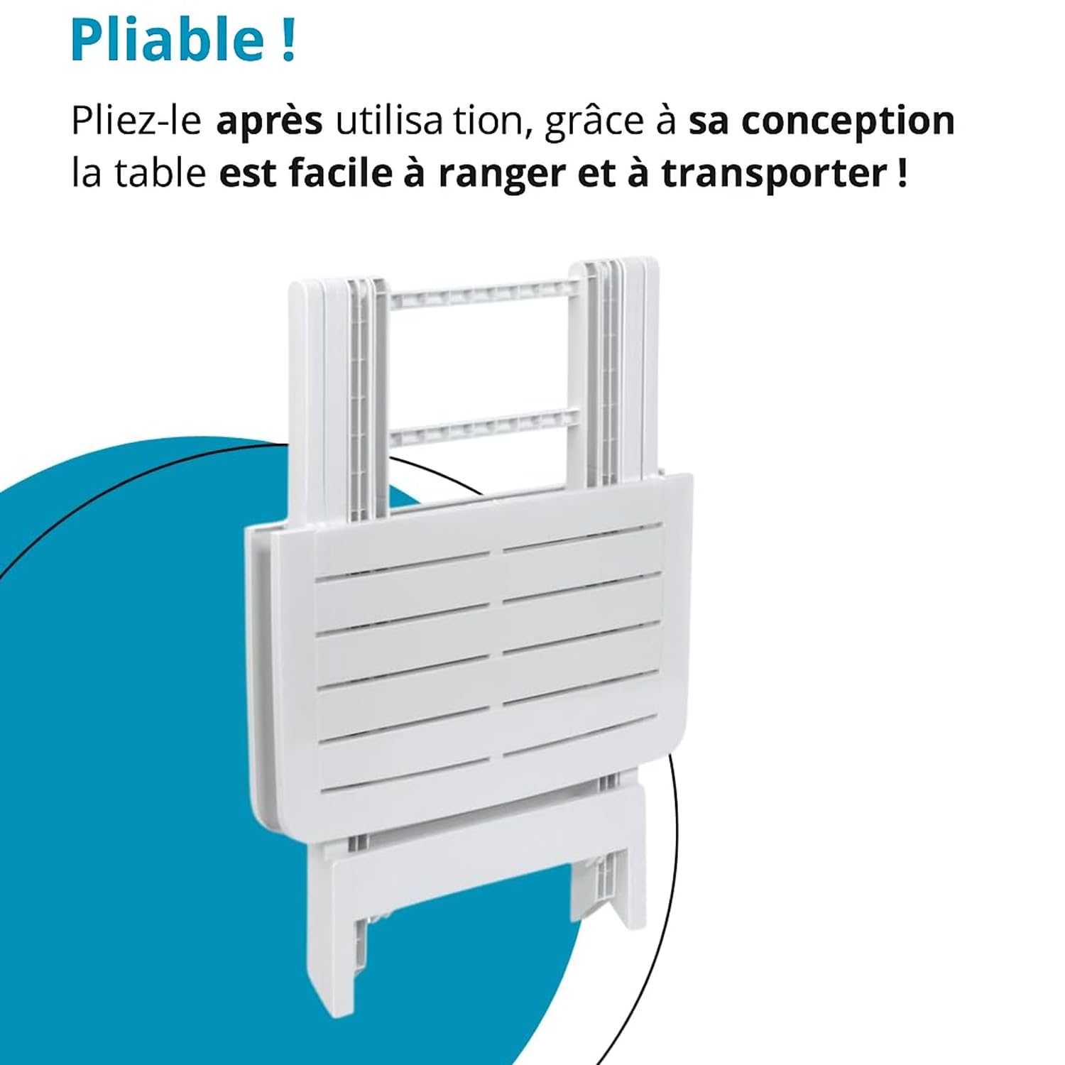 Tomaino - Table en plastique pliable pour intérieur et extérieur - Table de jardin effet bois 79 x 72 cm (blanc)