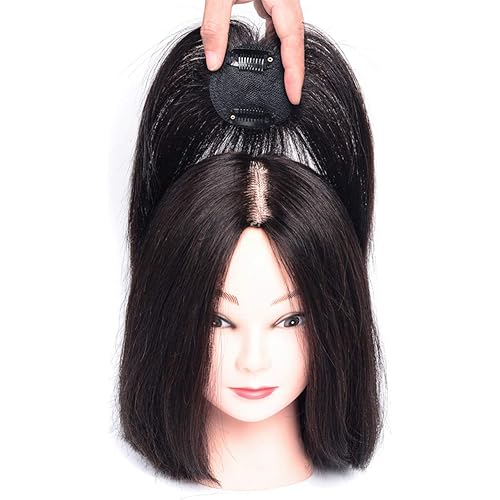 Clip in Human Hair Toppers for Women with Bald Spot, 360 Round Base Forehead Topper Hair Pieces Toupee, 10" Dark Brown