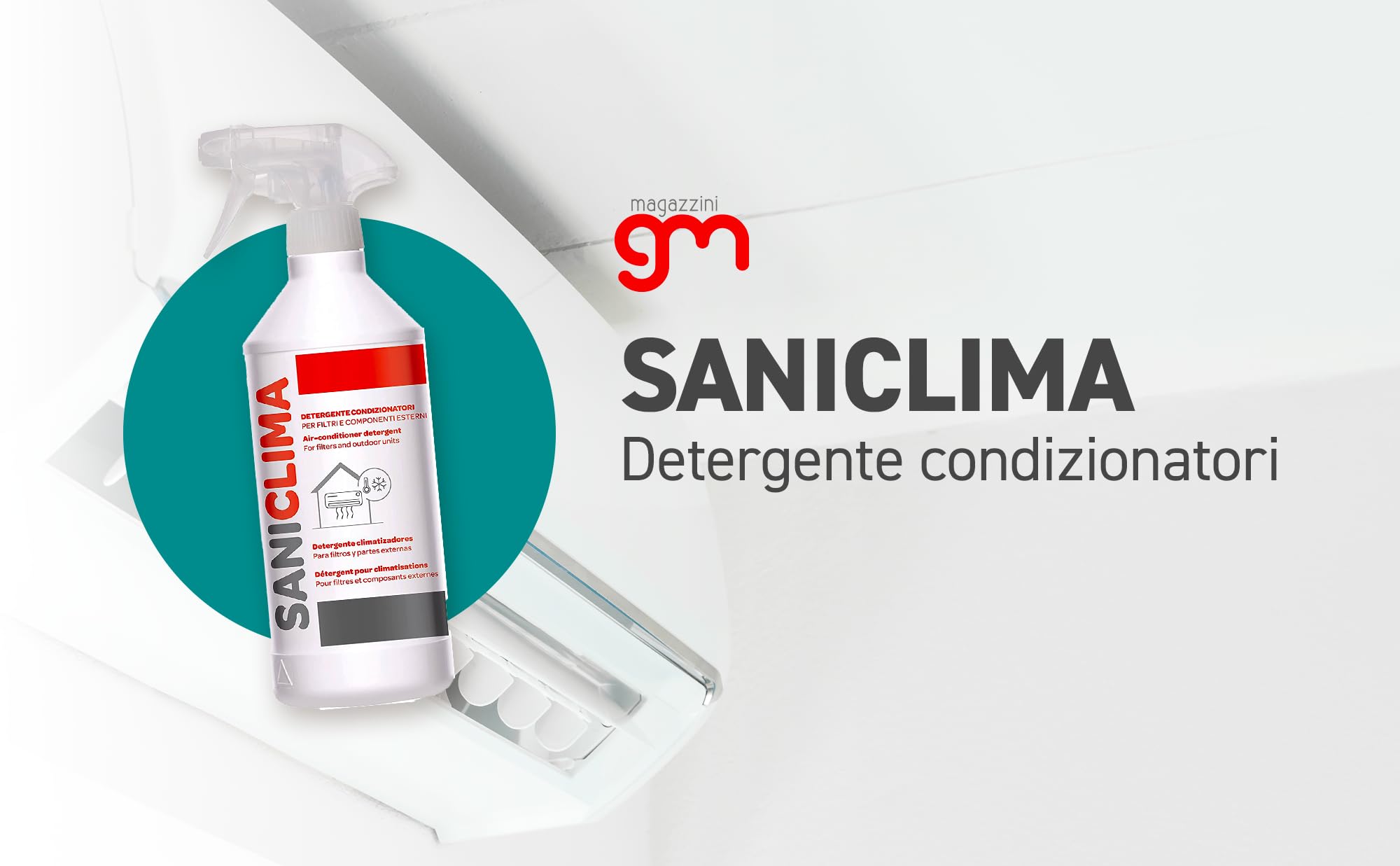 SANICLIMA DETERGENTE, Detergente spray per componenti, filtri, e unità esterne dei climatizzatori, con tappo salva qualità, 750ml (Detergente) (1)