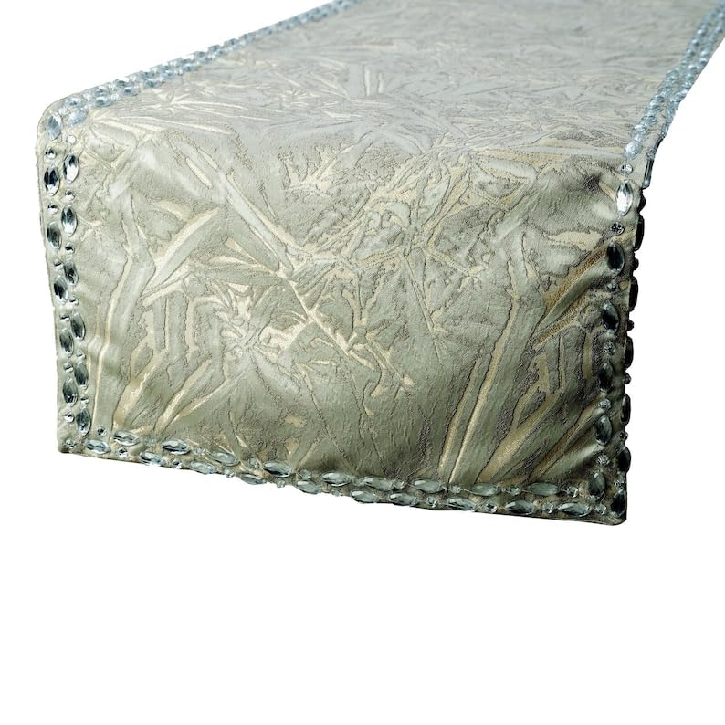 The HomeCentric Decorative Silver Table Runner 8 - 10 Seater Table Runner (40 x 300 cm), Crystals Table Runner, Jacquard fabric Table Linen, Abstract Pattern Modern Style Wedding Décor - Timothy — image 1