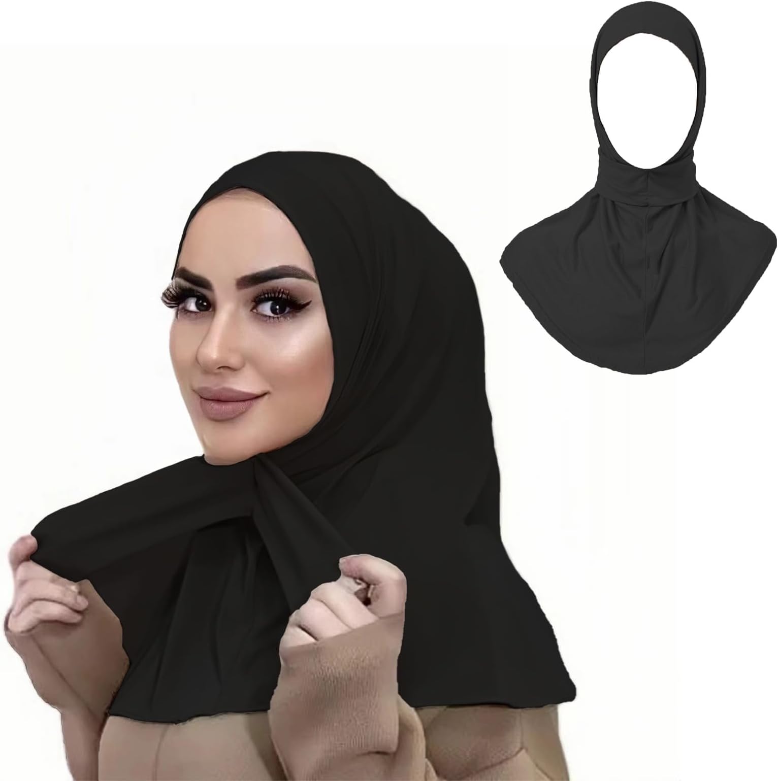 PGKDYCHead Scarf, Headscarf, Hijab, Black Jersey Hijab, Hijab Scarf for Women, for Resist Wind and Sand Weather, Covering The Body and Protecting Facial Skin, Retro or Artistic Dressing, Travel (Black)