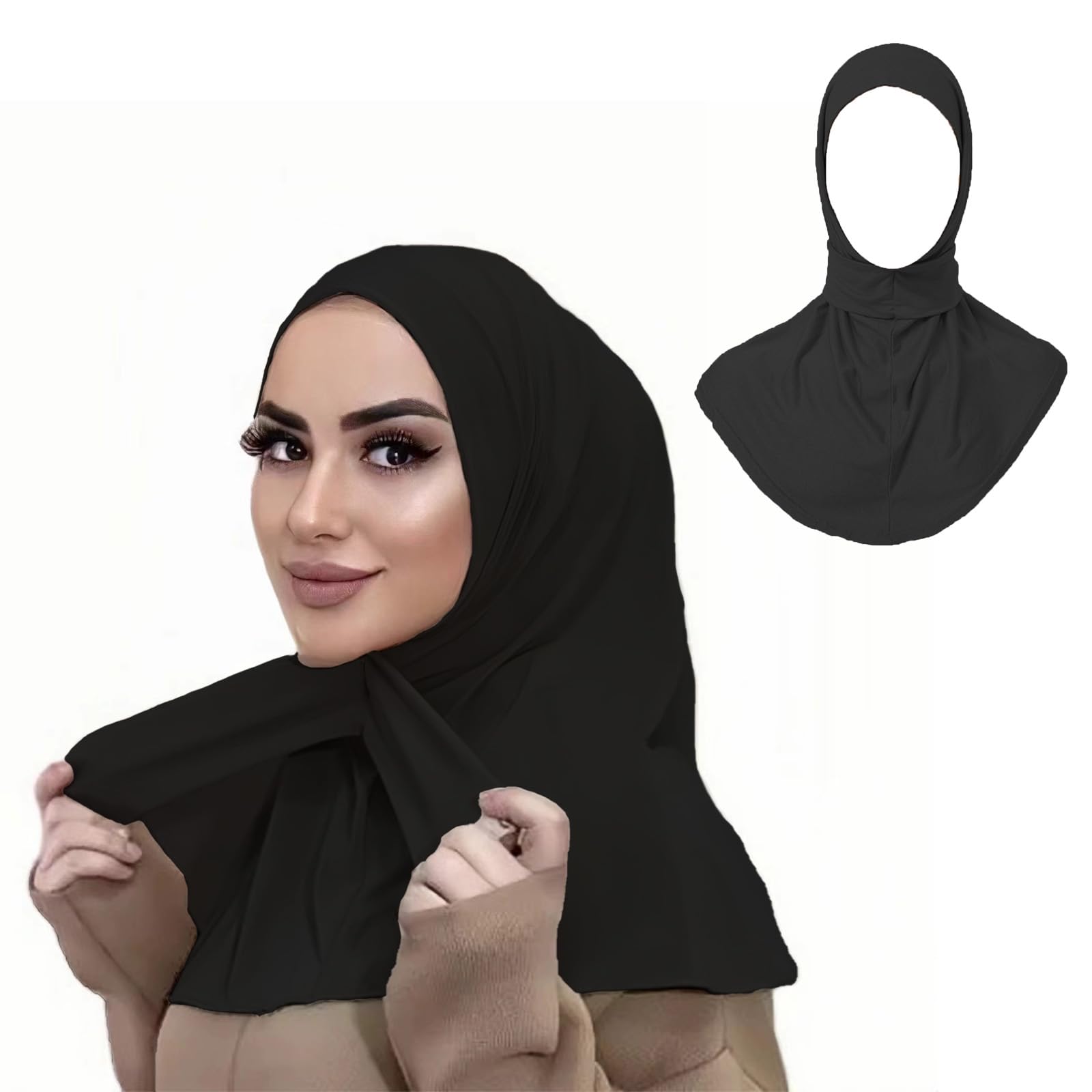 PGKDYCHead Scarf, Headscarf, Hijab, Black Jersey Hijab, Hijab Scarf for Women, for Resist Wind and Sand Weather, Covering The Body and Protecting Facial Skin, Retro or Artistic Dressing, Travel (Black)