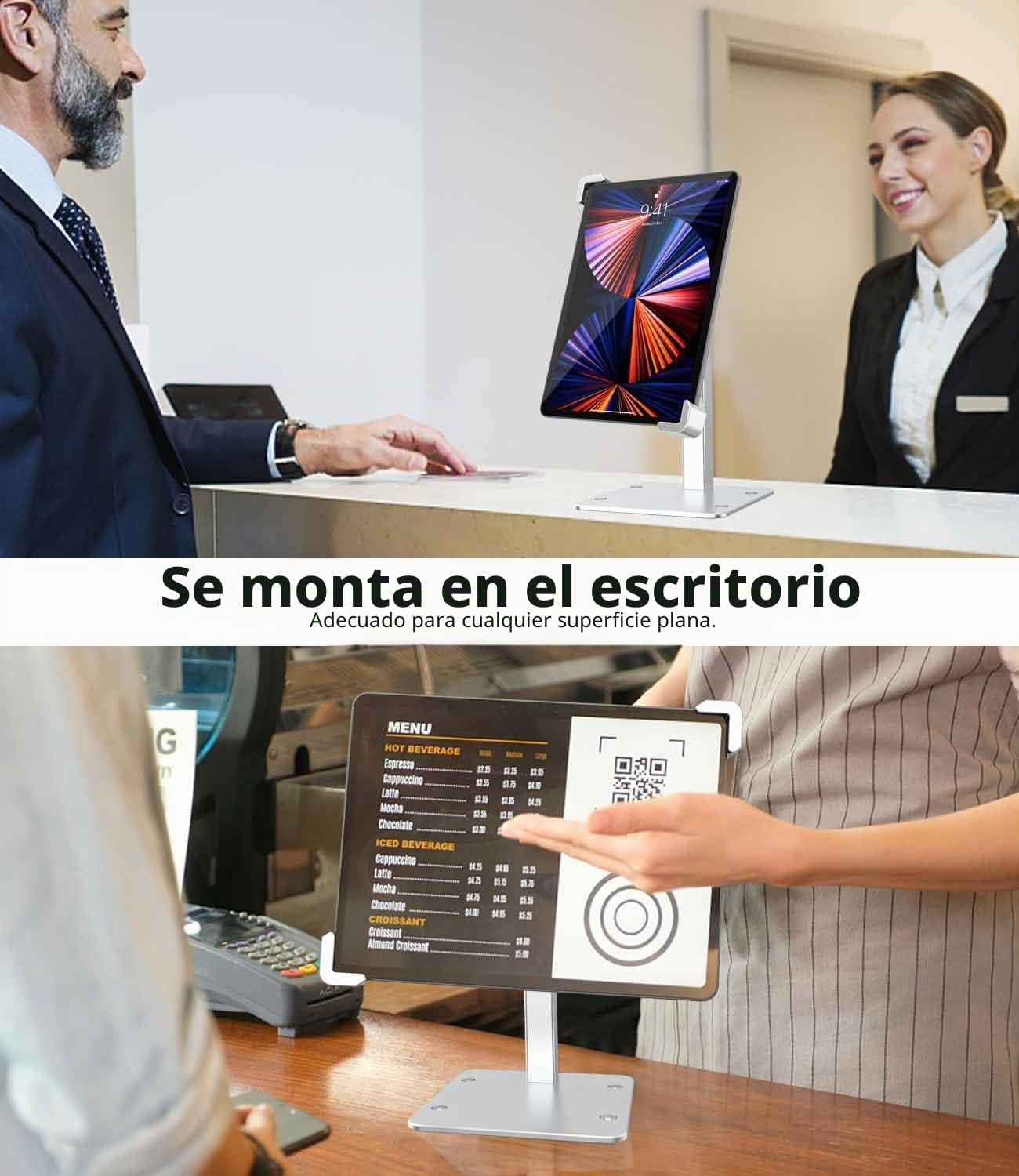 Soporte para Tableta Antirrobo, Aluminio Soporte iPad Antirrobo para Escritorio Quiosco Minorista, Candado de Seguridad y Llave, para iPad Pro 12.9 13, iPad Air, Galaxy Tab, Tabletas 9-14"