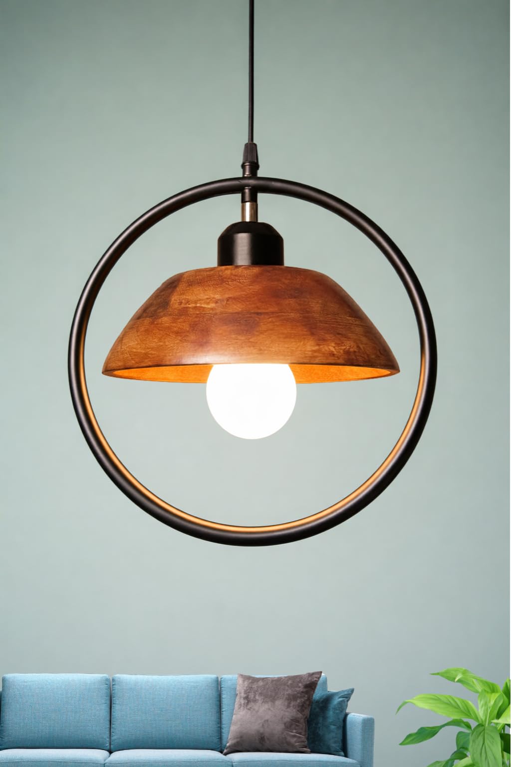 Orbit Corn Wooden Shade Pendant Light for Ceiling | Handcrafted Hanging Lamp for Living Room, Bedroom & Hall | Metal Ring Frame, E27 Holder, Adjustable Cord-image-25