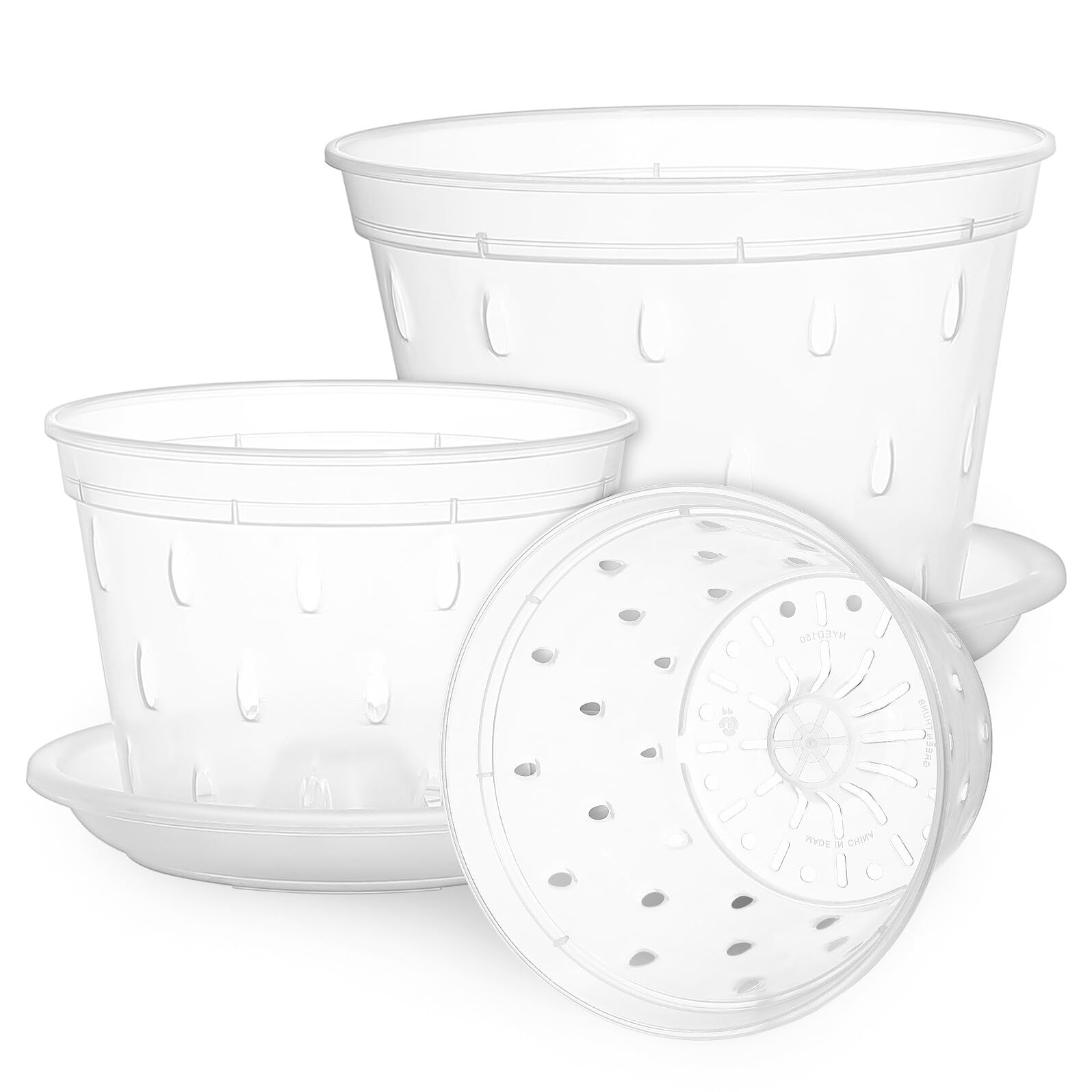 Pots de fleurs en plastique lot de 3 avec soucoupes et drainage pour orchidées