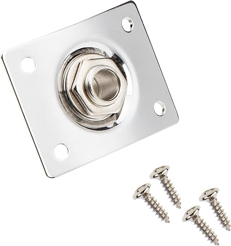 Miniatura 3 de 6 piezas Yootones Square Jack placa de salida de guitarra bajo Jack Socket compatible con piezas de guitarra eléctrica accesorios (plateado)