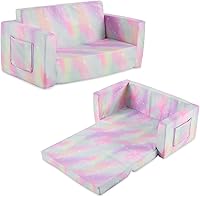 Karlhome Comfy 2-in-1 Toddler Convertible Sofa Bed Chair - Plush Fold-Out Lounger for Kids Playroom, Pink Tie Dye Couch