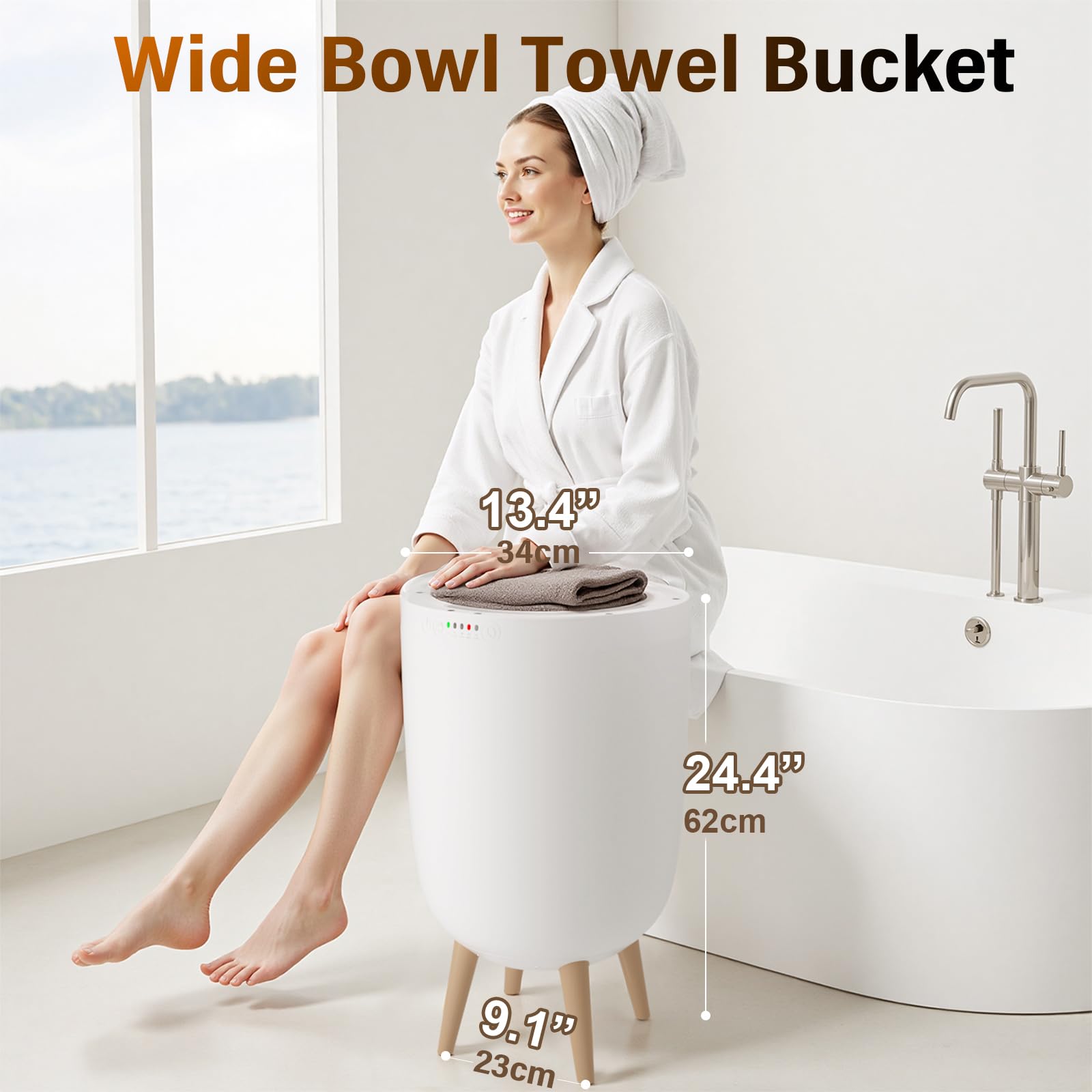 Towel Warmer Bucket for Bathroom Fast-Heating (Up to 260?), 20L Large Capacity with Bluetooth Speaker and Mood Lights Portable Towel Warmers with Timer, FCC/ETL Certified, Heated Cotton Only (White-B)