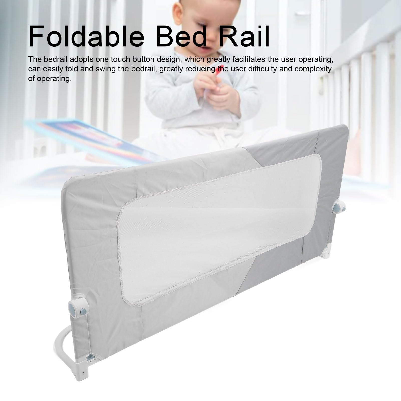 Wakects Barandilla de Seguridad para Cama de Bebé, 59 Pulgadas, Protector Abatible para Cama Doble, Matrimonial y Queen