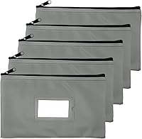 Vista 10 de Bolsa de depósito con cremallera 11 x 6 pulgadas Gris Cuero sintético duradero para dinero en efectivo para dinero en efectivo monedero