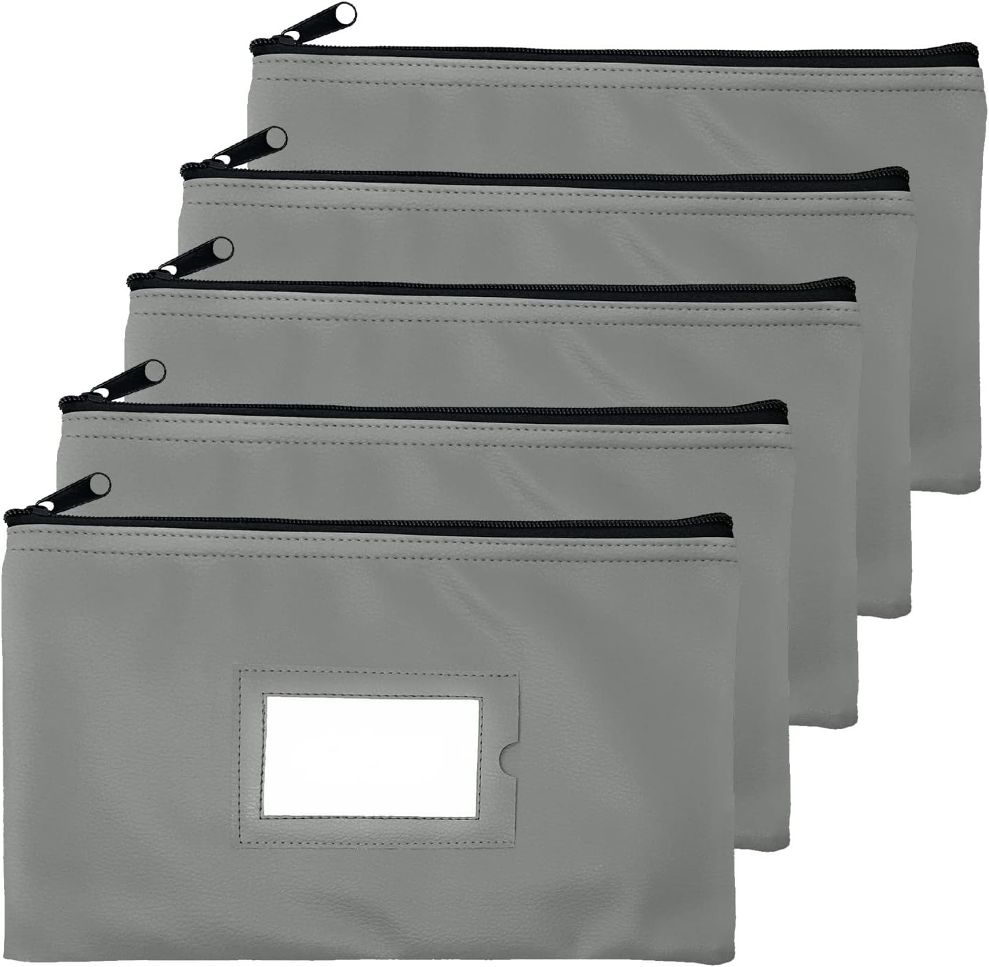 Money Bank Deposit Bag with Zipper | 11x6 inch | Grey | Durable Leatherette Money Cash Coin Check Wallet Pouch for Men & Women with Framed ID Window and Blank Card | by GIDABRAND (5)