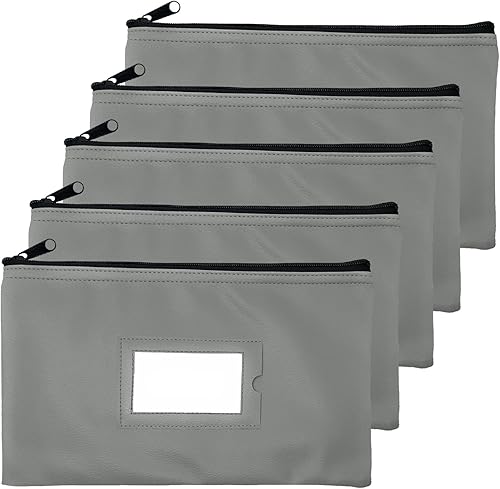Miniatura 10 de Bolsa de depósito con cremallera 11 x 6 pulgadas Gris Cuero sintético duradero para dinero en efectivo para dinero en efectivo monedero