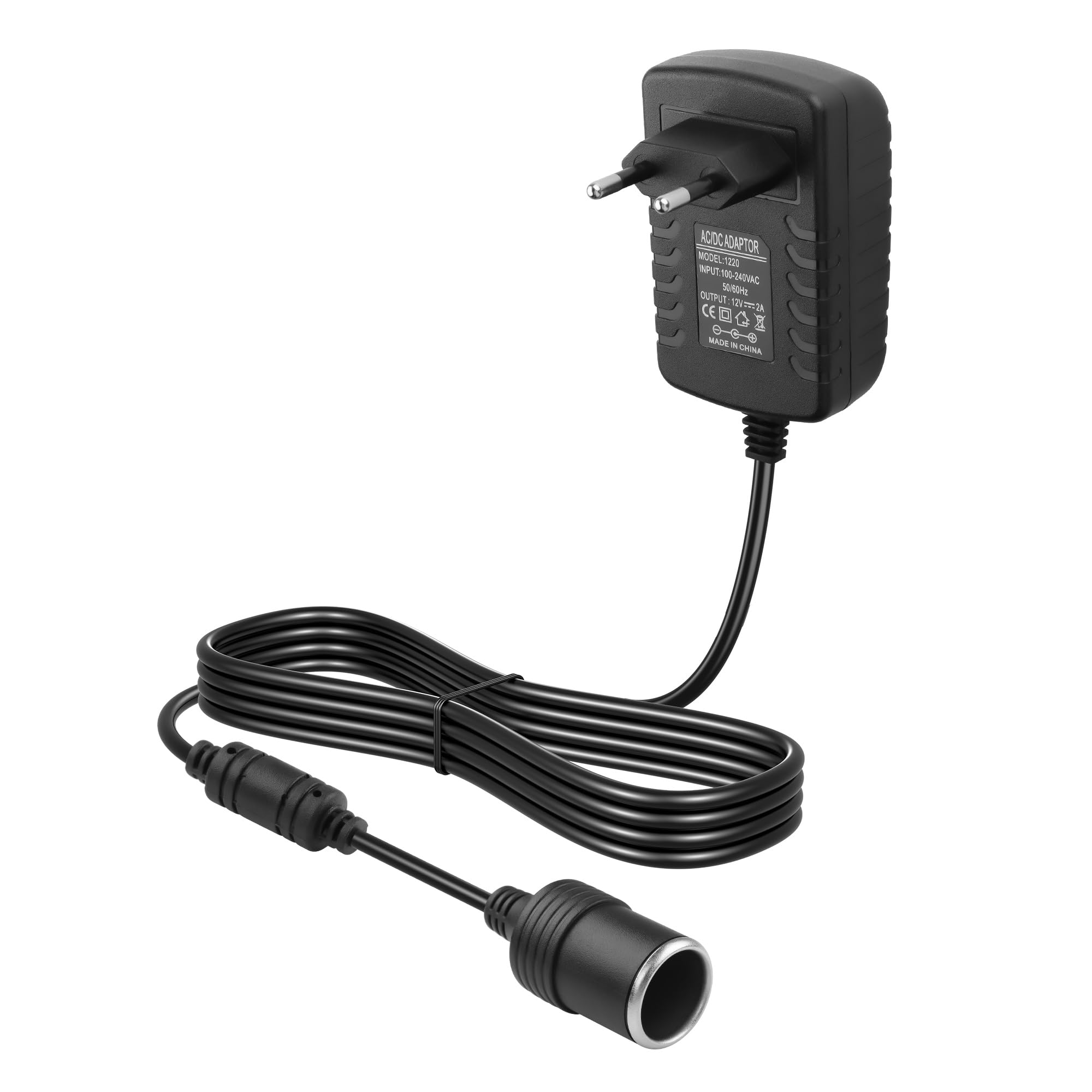 CERRXIAN AC/DC Konverter - Europäischer Stecker Auf Auto-Zigarettenanzünder, 12V 1000mA