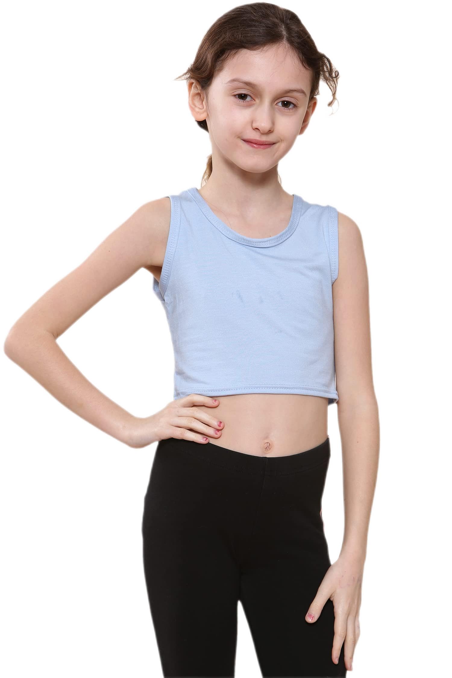 Kids Girls Neon Fluorescent Vest Crop Tops T-Shirt Tee Top Dance Wear Gymnastic Fancy Dress Age 5-14 Years